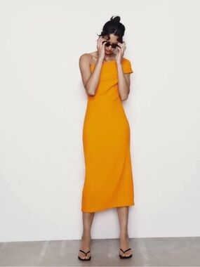 ZARA ❗️NWT FITTED LONG BANDEAU SIZE SMALL REF 0085:811 ORANGE